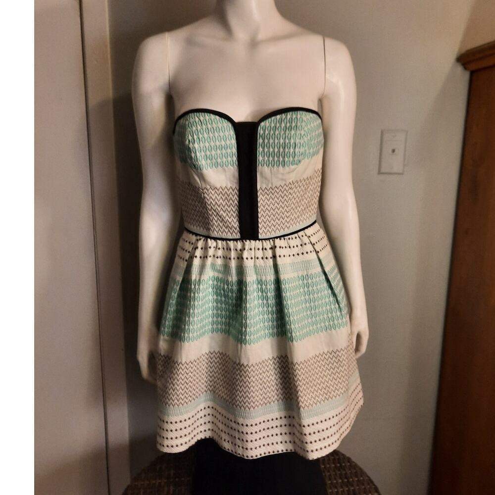 Ella Moss Zan Strapless Dress XS Anthropologie Aztec ASO Royal Pains Embroidered